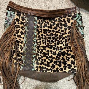Western vintage purse with Louis strip down front, fringe, leather, leopard,
